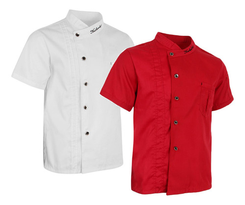 2x Transpirable Hombres Mujeres Chef Abrigo Manga Corta