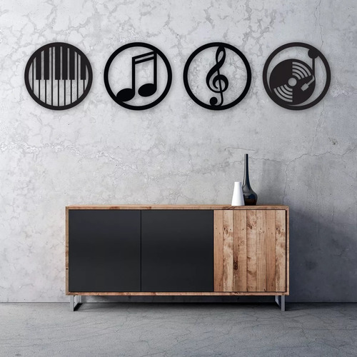 Cuadro Decorativo De Musica - Negro - 170x40 Cm