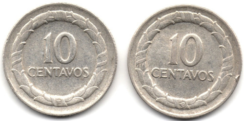 10 Centavos 1947 Pareja B Abajo Pequeña Y Grande Plata