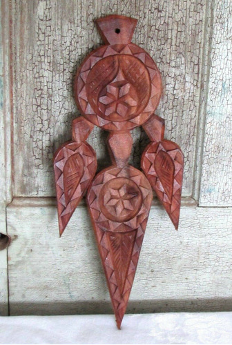 LG 14  Tall Double Sided Wood Carved Geometric Dreamcatche