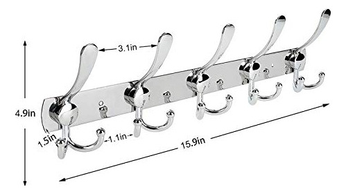 Perchero De Pared 5 Ganchos Acero Inoxidable Resistente