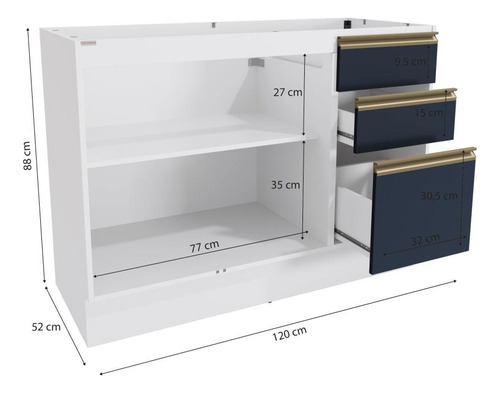 Balcão De Pia Celeste Kappesberg 100% Mdf Azul 120cm