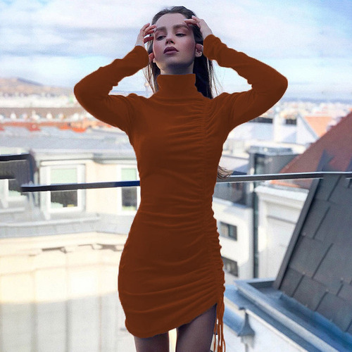 Shirrin Cómodo De Color Liso De Manga Larga Con Cuello Alto
