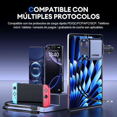 4 En 1 Cargador Retráctil De Coche De Carga Rápida De 120w