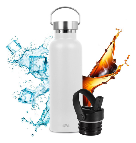 Termo Para Café Y Agua 2 Tapas Acero Inoxidable 25 Oz 750 Ml Color Blanco