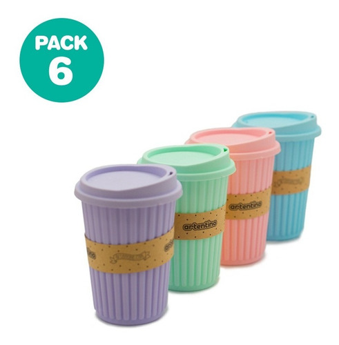 Imagen 2 de 9 de Pack 6 Vasos Térmicos Taza Jarro Tapa Silicona Frio Calor