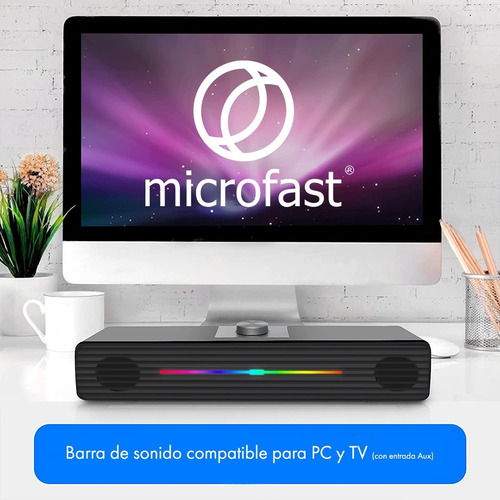 Imagen 6 de 8 de Barra Sonido Luz Rgb 3w Notebook Pc Altavoz Subwoofer Plug