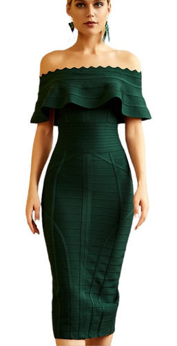 Vestido Bandage Verde Hombrodescubierto Sexy Elegante Casual