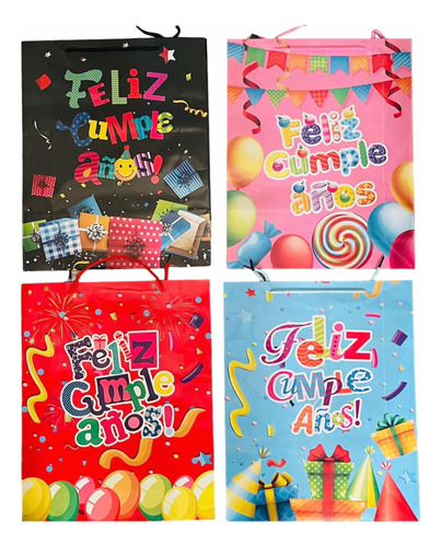 Bolsas D Regalo Para Cumpleaños 26x32x10cm Pack 12 Unidades 