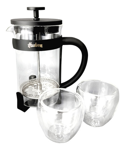 Set En Caja Hudson Cafetera Embo 600 Ml + 2 Vasos Vidrio Bz3