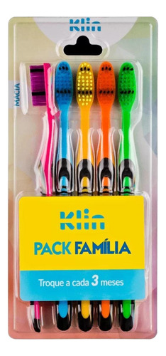 Kit Escova Dental 5 Unid Pack Família - Cerdas Macia - Klin