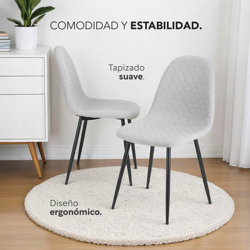 Juego De Comedor 4 Sillas Tapizado Mesa Vidrio Estilo Eames