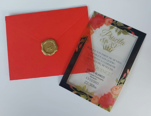 25 Tarjetas 15 Años Boda Cristal C/sobre Color C/lacre.