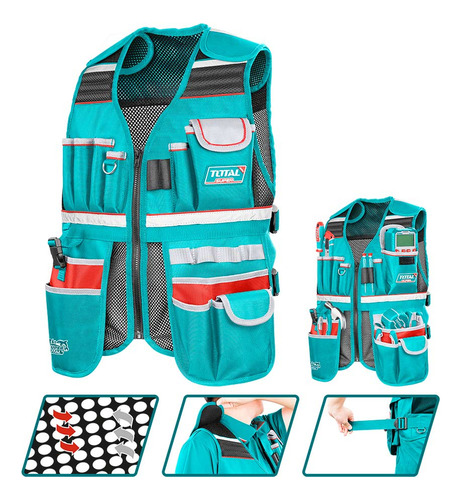 Bolso Portaherramientas Total Ttvt16025 Color Turquesa de Poliéster Malla de Aire