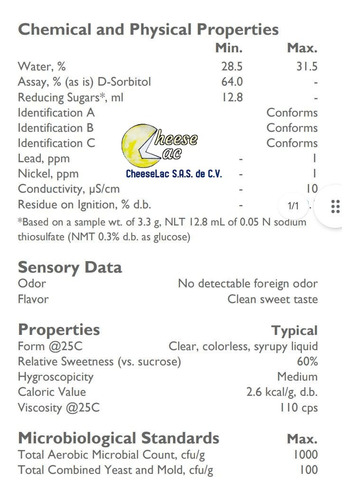 5 Kg Sorbitol Al 70%. Usp Alimenticio