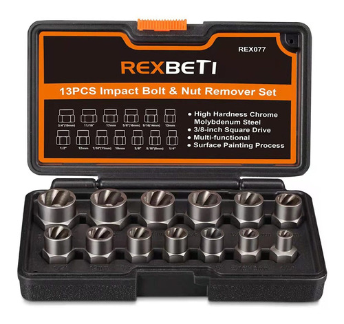 Rexbeti Impact Bolt & Nut Remover Set, 13 Pieces Bolt Extrac