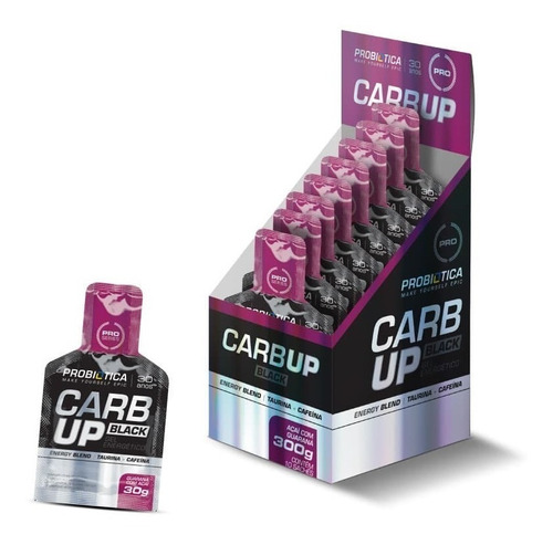 Carb Up Black  Gel Energético Cx 10 Sachês Probiótica Carbup