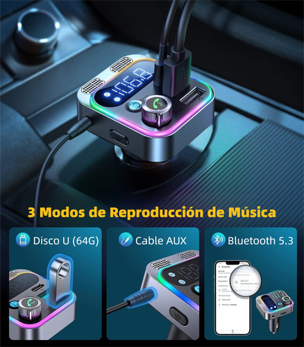 Transmisor Fm Bluetooth 5.3 Auto Cargador 48w Pd/qc3.0, Hifi