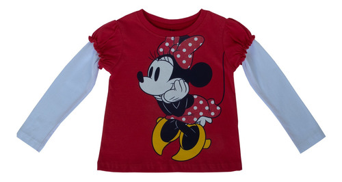 Polera Manga Larga Niña Minnie Real Rojo Disney