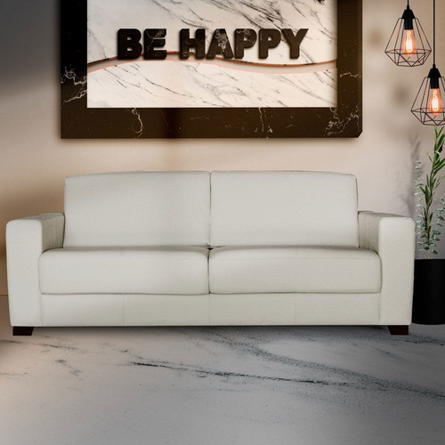 Sofá 3 Lugares 205cm Estocolmo Couro Off White - Gran Belo