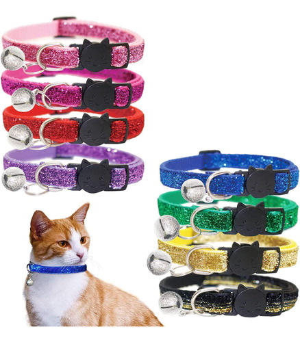 8 Pcs/set Bling Collares De Gato Breakaway Campana Gati...