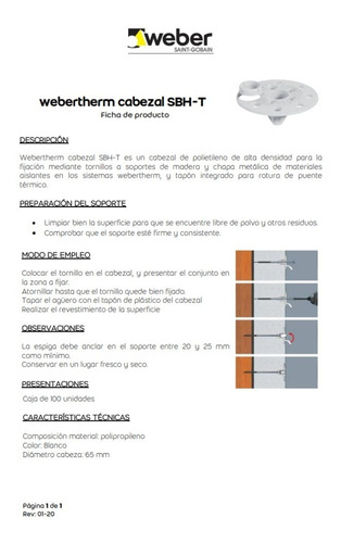 Imagen 3 de 10 de Weber.therm Cabezal Sbh-t - Eps Arandela Fijación Eifs X 100