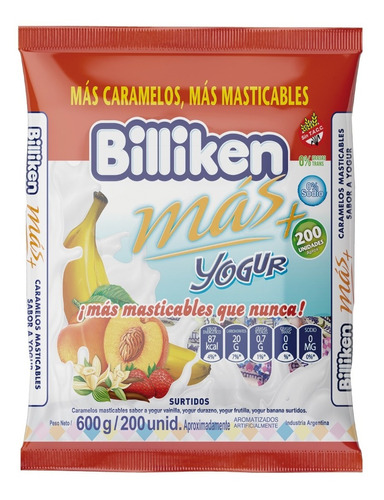 Imagen 1 de 1 de Caramelos Masticables Billiken Yogur X 600 Grs - Lollipop
