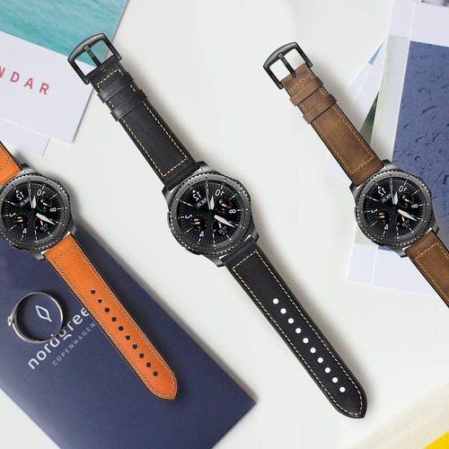 Correa Doble Caucho Cuero Para Smartwatch Foxbox P45 Bw0472 Negro 2.2 Cm