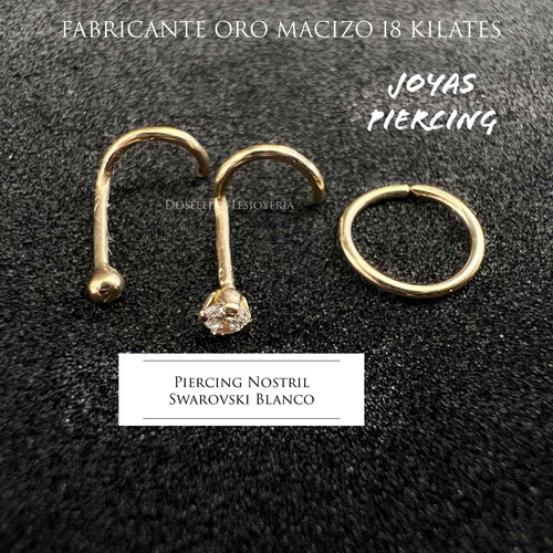 Piercing Nostril Swarovski Curvo Y L Oro Macizo 18 Kilates