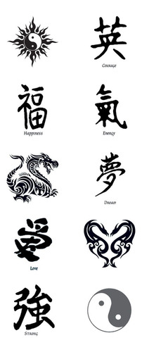 Kanji, Yin Yang, Dragón Negro Tatuajes Temporales Conjunto.