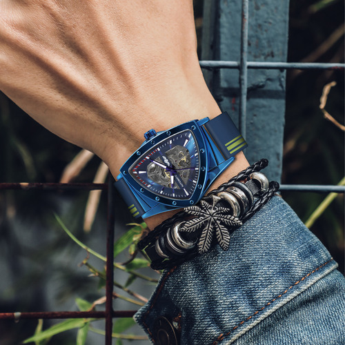 Relógio Automático Azul Forsining Fashion Triangle Case