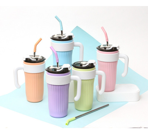 Vaso Con Doble Pared De Acero Inoxidable Con Popote, 800 Ml Violeta Granelli