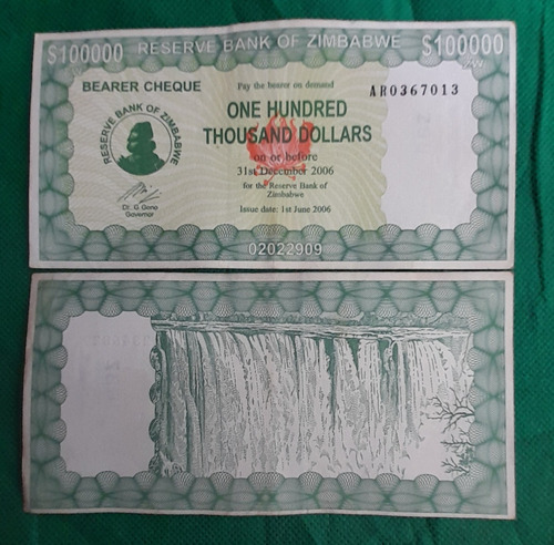 Billete De Emergencia De 100.000 Dolares, Pais Zimbawe. 