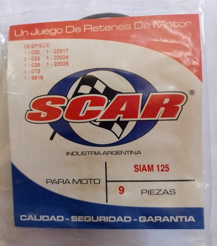 Juego Retenes Motor Completo Motoneta Siam 125 9 Piezas