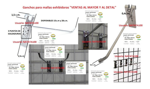 Ganchos Exhibidores Para Malla Rejillas Cromados De 3 Puntos