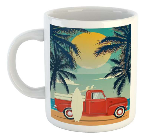 Taza Ceramica Vehiculos Camioneta Vintage Sol Palmeras