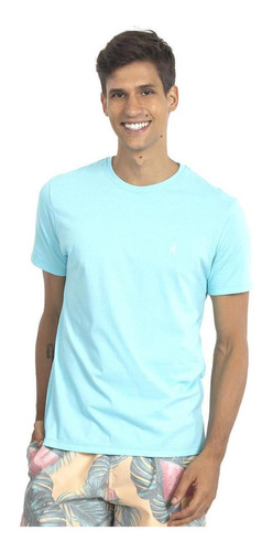 Camiseta Masculina Azul Médio Com Bordado Areia Polo Wear