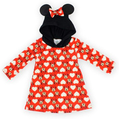 Vestido Infantil Menina Minnie Moletom Inverno Com Capuz