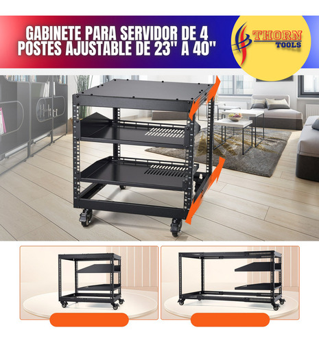 Rack Abierto 9u Ajustable De 4 Puntos Para Red Y Servidores Color Negro