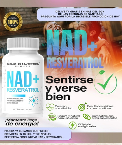 3 Frascos Nad + Resveratrol Original 60 Caps. Envio Gratis