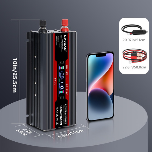 Inversor De Corriente Para Automóvil Lvyuan 1000w 12v A