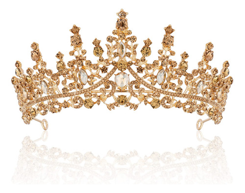 Corona Tiara De Novia Quinceañera Cristales Champagne Gold