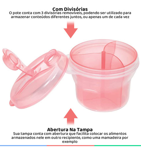 Porta Leite Em Pó 3 Divisórias Tampa Com Abertura 300ml Buba