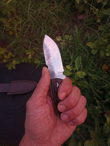 Cuchillo Artesanal Inox Táctico Edc Pequeño Funda De Cuero Gris