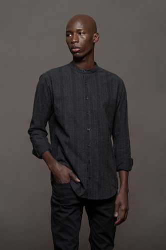 Camisa Latte, Cuello Mao Skinny Fit, Hombre Cero Es Tres