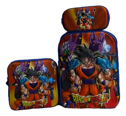 Kit Mochila Primaria Jumbo+lonchera+lapicera 3d Envío 3pzas Dragon Ball 3d Con Luz Lisa