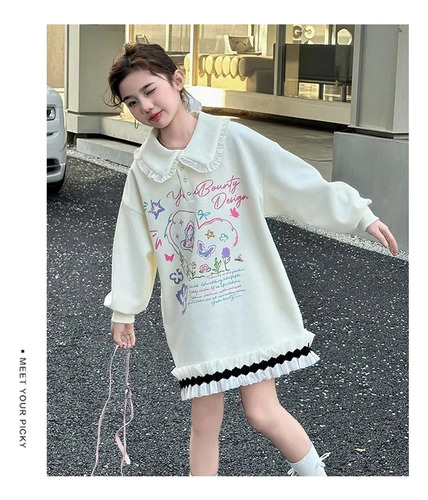 Sudadera Con Cuello De Muñeca Y Borde Floral Para Niña