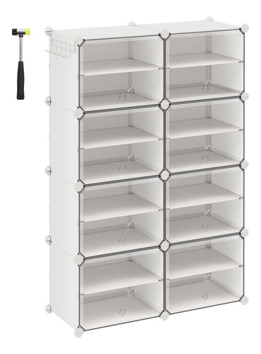 Songmics Mueble Zapatero Plástico, 8 Compartimentos, Zapatero Modular, Estantería Modular De Plástico, 30 X 40 X 30 Cm Cada Cubo, Con Puerta, Marco De Acero, Paneles De Plástico, Blanco Lpc034w01