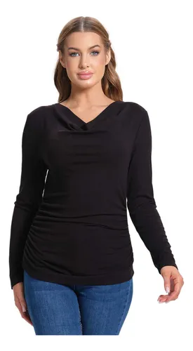 Polera Mujer Drapeado Lisa Negro I Fashion's Park