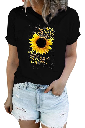 Outtop Camiseta Verano Para Dama Linda Estampada Girasol